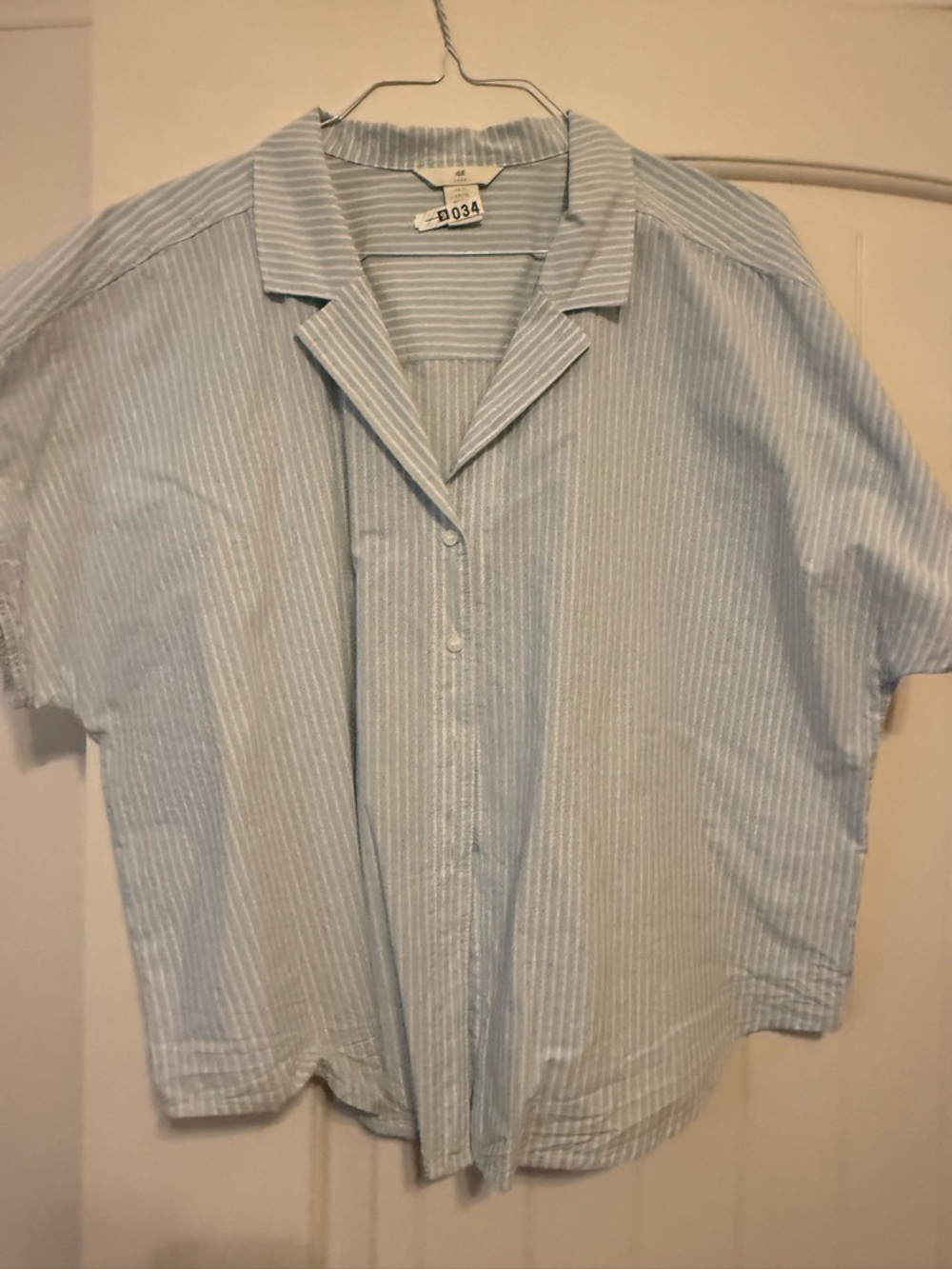 H&M Light Blue & White Striped Short-Sleeve Button Shirt